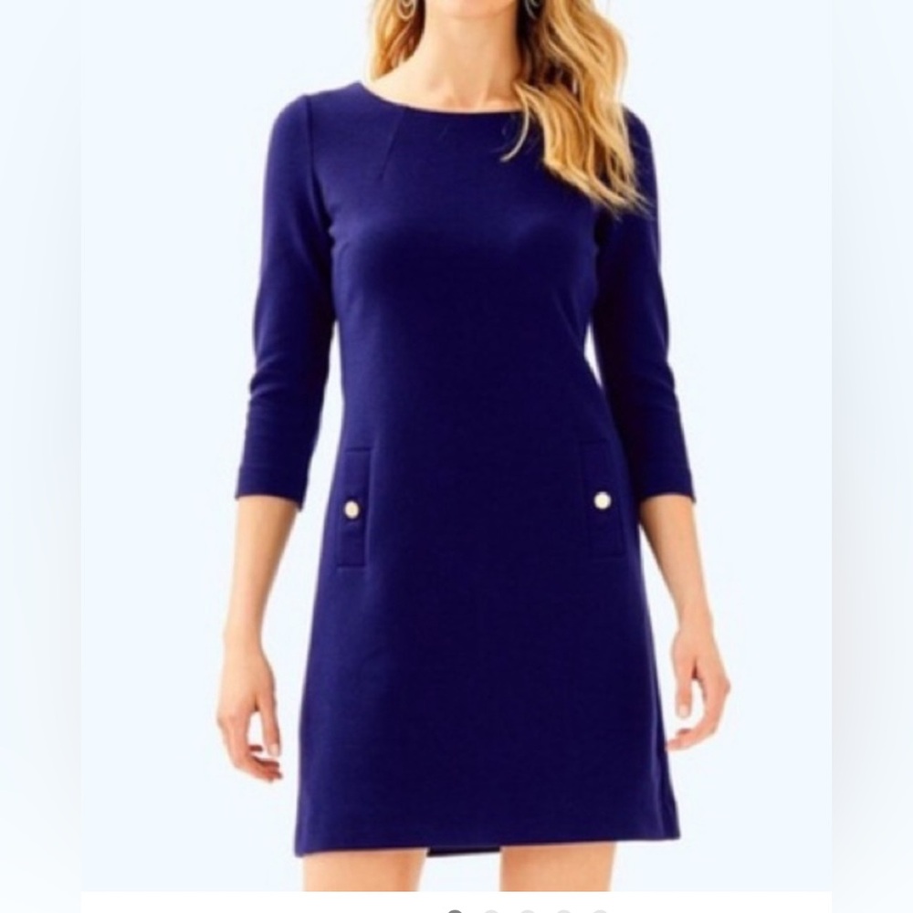 Lilly Pulitzer Classic Navy 3/4 Sleeve Dress. Gold buttons